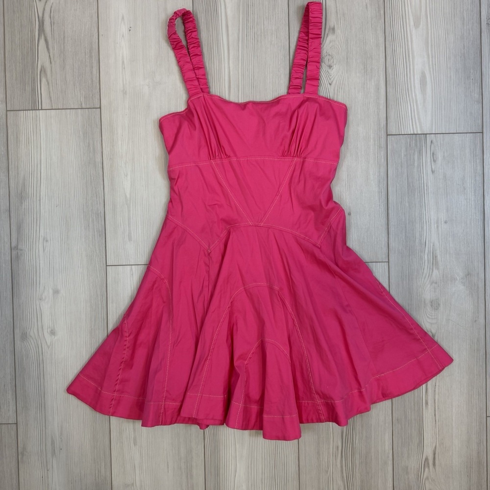 By Anthropologie Sleeveless Plunge Drop-Waist A-Line Mini Dress Pink Small $158 - Picture 4 of 15